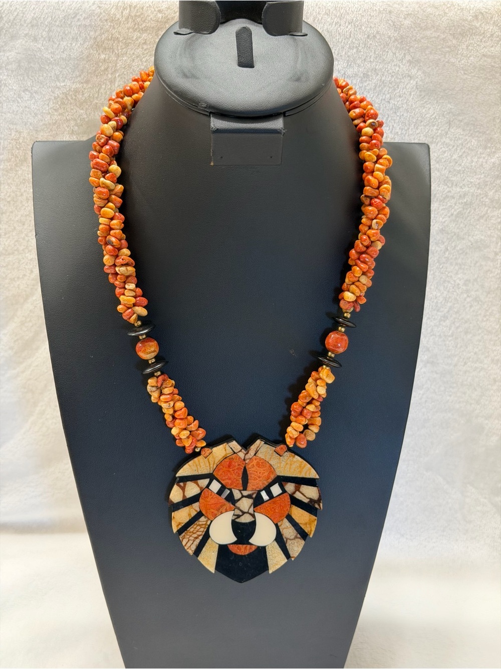 Vintage Lee Sands Lion Gem Stone Necklace Abalone Jasper and more